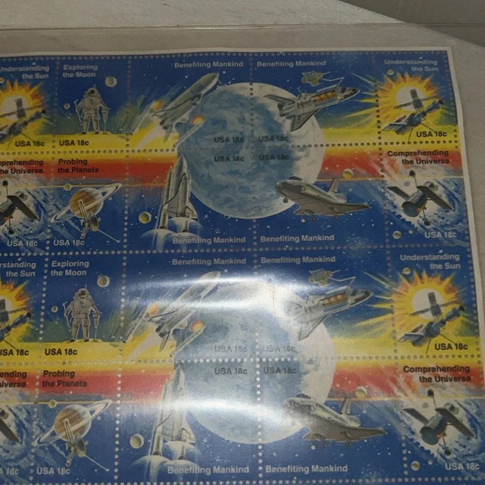 1981 U.S. Postal Stamps Space moon benefiting mankind full sheet